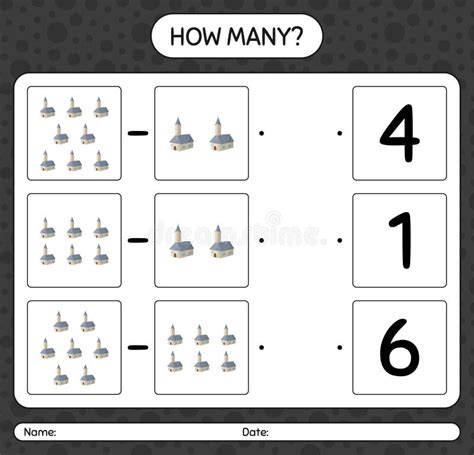 How Many Counting Game With Church Worksheet For Preschool Kids Kids