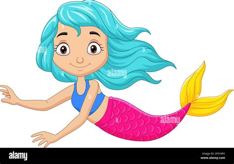 Cute Little Mermaid Cartoon On White Background Stock Vector Image And Art Alamy