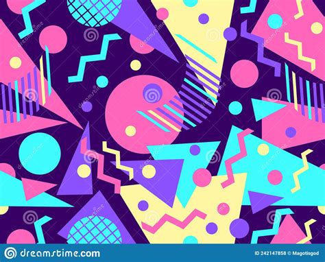 Seamless Pattern With Geometric Shapes In 80s Memphis Style Abstract