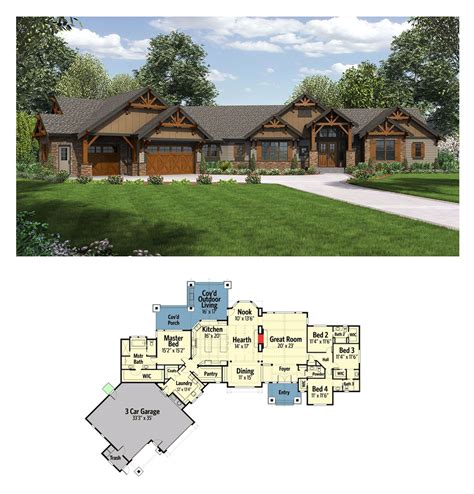 Plan 23609jd One Story Mountain Ranch Home With Options Ranch House