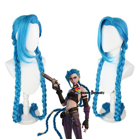 2021 lol jinx cosplay wig jinx blue braids the loose cannon wig with blue plaits jinx synthetic