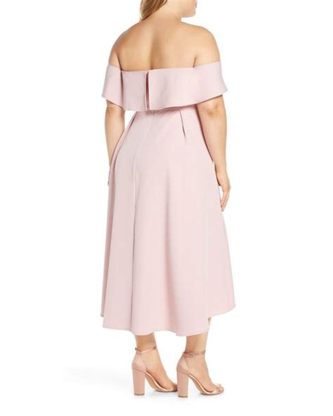Chi Chi London Curve Wanda Off The Shoulder Party Dress In Mink Pink