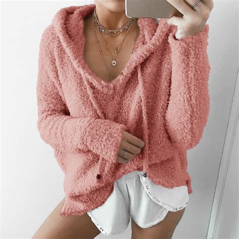 elegant women fluffy sweatshirt fluffy hoodies autumn winter warm soft fleece loose fleece