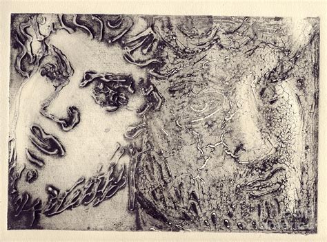 Two Faces Intaglio Inked Etching Painting By Line Arion Pixels