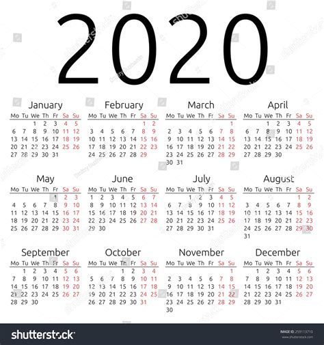Get video, stories and official stats. Simple 2020 Year Calendar Eps 8 Stock Vector 259113710 ...