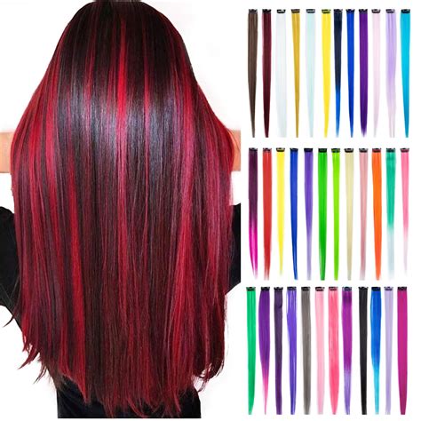 colored clip in hair extensions colorful straight long hair extensions party highlights clip in