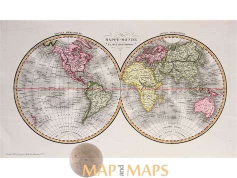 Double Hemisphere Antique World Map By Lapie 1820 Mapandmaps