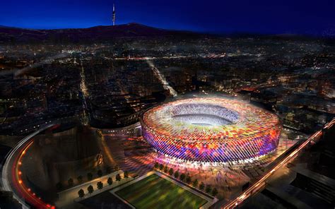 New Camp Nou Aerial View Estadio Fc Barcelona Nightscapes Soccer