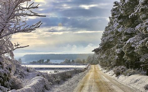 Road Through The Snowy Countryside Wallpaper Nature Wallpapers 27381