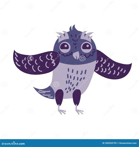 Funny Cute Owl On White Background Happy And Joyful Bird In Flat Style
