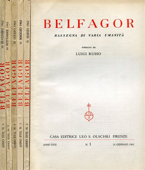 Belfagor 1962 Anno Xvii Rassegna Bimestrale 6 Fascicoli Annata