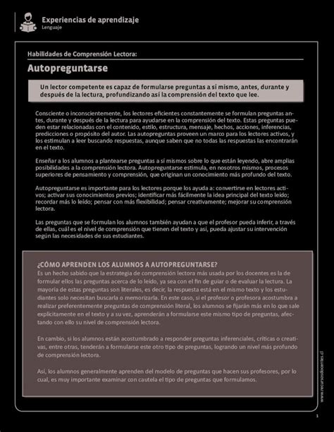 Pdf Habilidades De Comprensi N Lectora Autopreguntarse Es Un Hecho