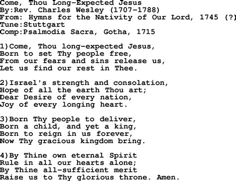 Methodist Hymn Come Thou Long Expected Jesus Lyrics With Pdf