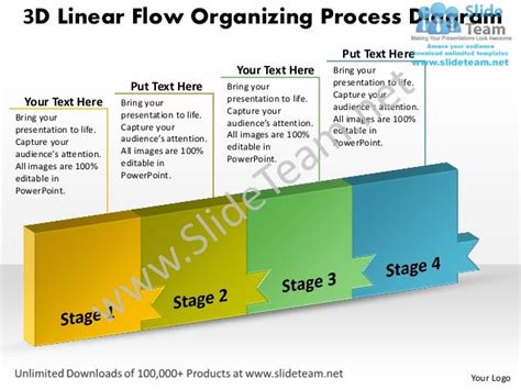 Ppt 3d Linear Flow Organizing Process Diagram Layouts Powerpoint 2003