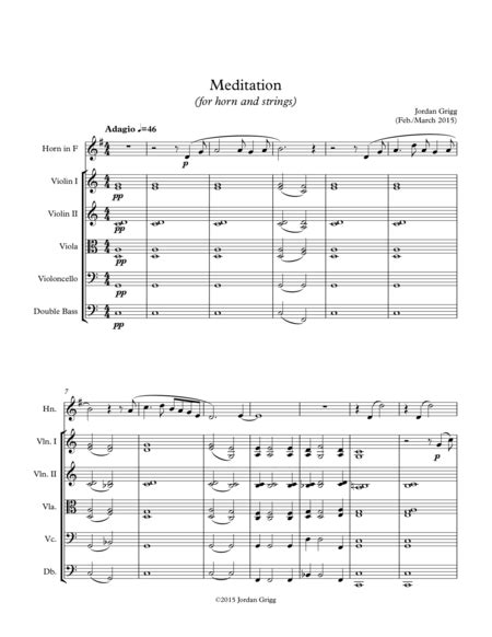 Meditation For Horn And Strings Sheet Music Jordan Grigg Orchestra