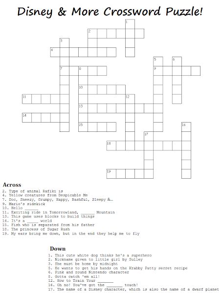 Free crossword game to share with your students or at home with your kids. 11 Fun Disney Crossword Puzzles | KittyBabyLove.com