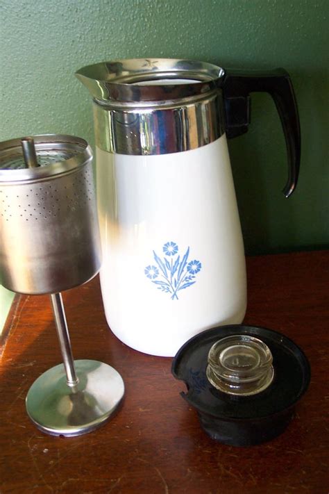 Pressure percolators have slightly altered methods. Corning Ware Cornflower Blue 9 Cup Percolator Coffee Pot