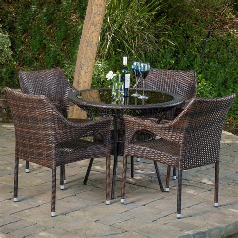 Del Mar Wicker 5 Piece Outdoor Dining Set With 34 Round Table And