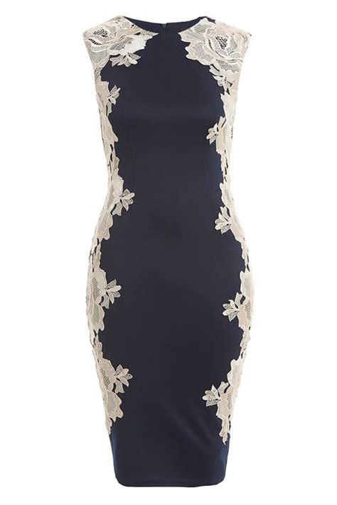 vestry online ax paris navy lace crochet side dress in navy blue white lace midi dress