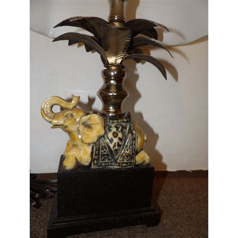 Vintage Elephant And Palm Tree Lamps With Cloth Shades A Pair Chairish