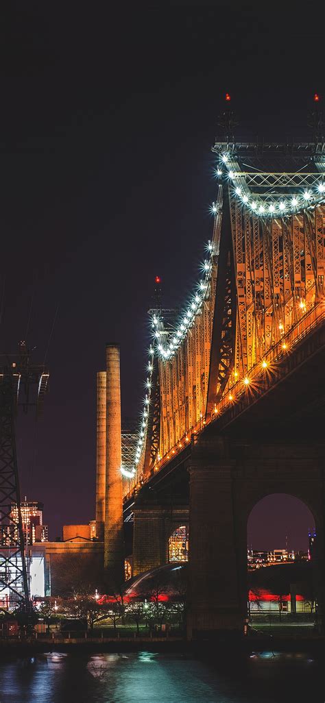 Nf73 Bridge Night River City Lights Orange Wallpaper