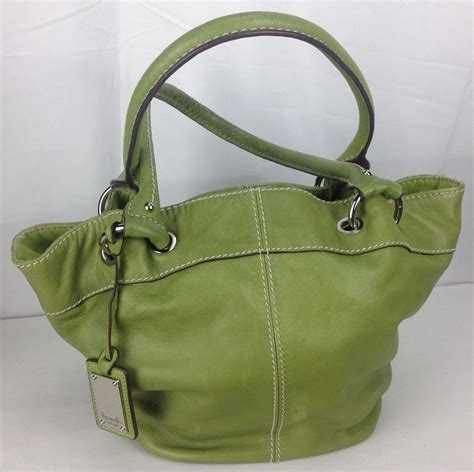 Tignanello Super Soft Green Leather Tote Bucket Satchel Handbag