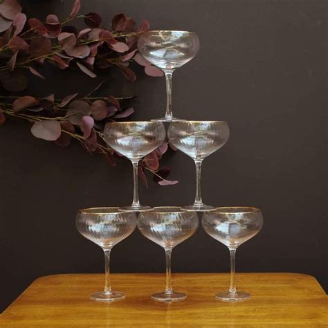 Champagne Coupe Glasses With Gold Rims Set Of 6 Etched Wine Glass Gold Rims Champagne Coupes