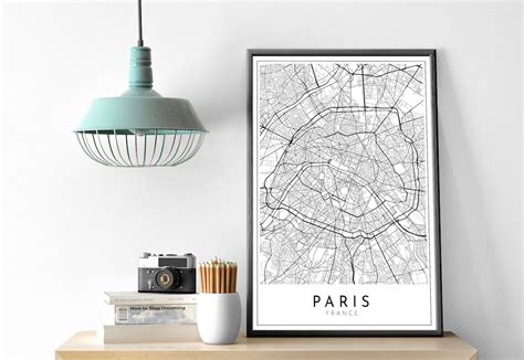 Paris City Map Printable Black And White Wall Art Poster Etsy