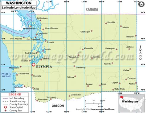 Buy Printed Washington Latitude Longitude Map