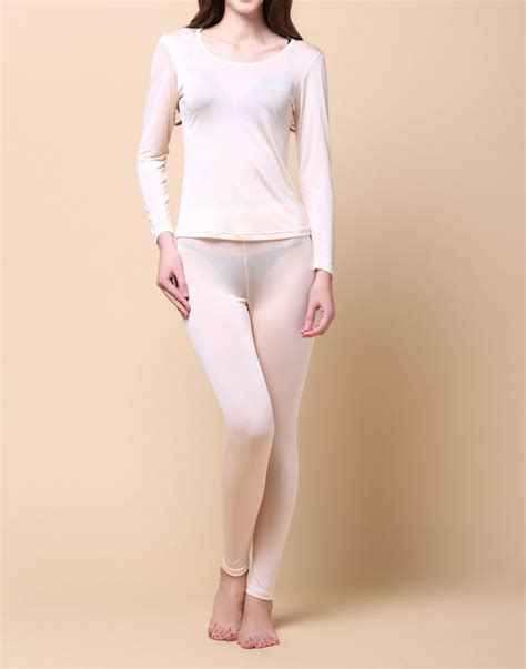 Pure Silk Knit Women Underwear Long Johns Top And Bottom Set Paradise Silk