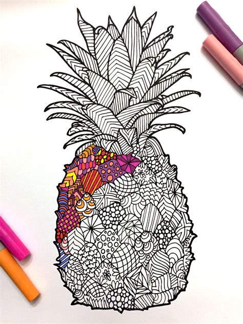 Pineapple Pdf Zentangle Coloring Page