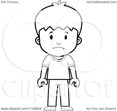 Cartoon Clipart Of A Black And White School Boy With A Sad