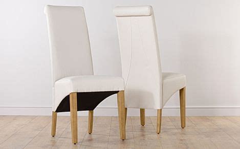 Six cream leather dining chairs, contrast beige suede rear panel, oak legs. Ivory and Cream Leather Dining Chairs | Furniture Choice