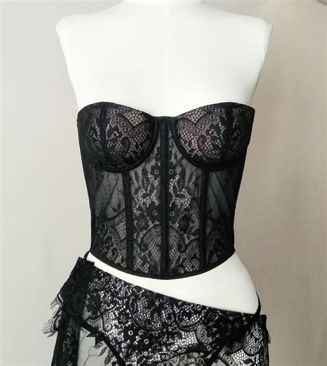Black Lace Corset Top Bustier Top Underbust Inches Etsy