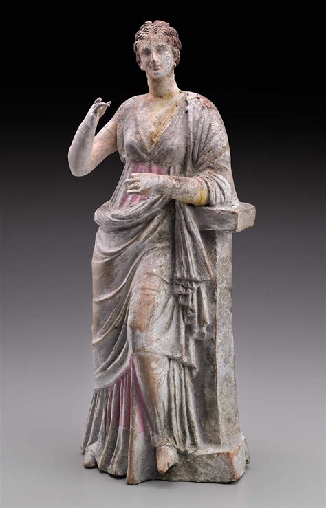 statuette of aphrodite or a muse leaning on a pillargreek hellenistic period 300 250 b c greece