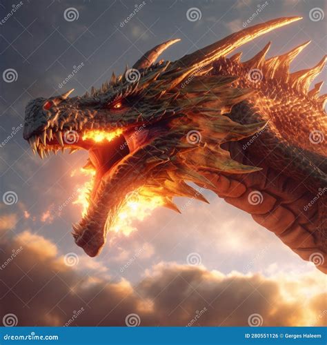 Evil Dragon Flying Spitting Fire Made With Generative Al Stock