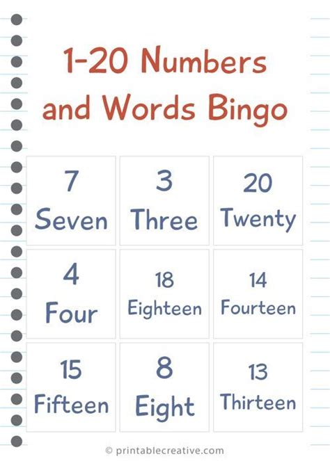 1 20 Numbers And Words Bingo Word Bingo Bingo Printable Bingo Cards