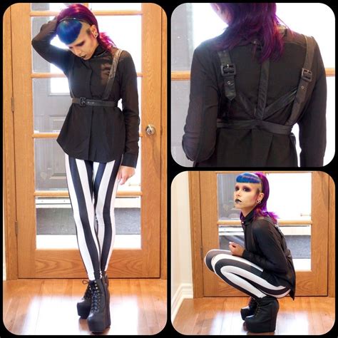 Heather H Harnessed Gothic Chic Gothic Chic Striped Leggings Fashion