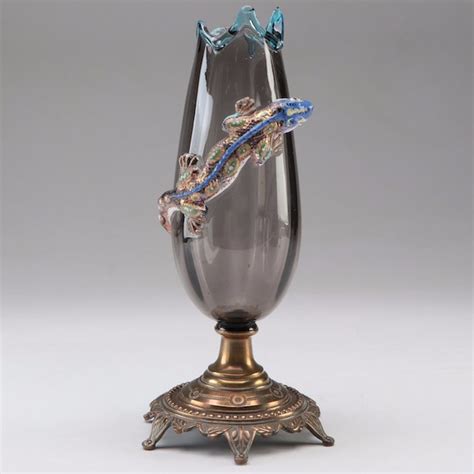 moser bronze mounted glass vase with applied salamander late 19th early barnebys