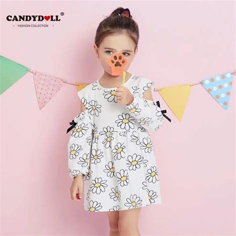 Candydoll Kids Print A Line Dress For Girl With Long Sleeve 2018 New
