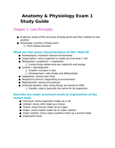 Anatomy And Physiology Exam 1 Study Guide Anatomy And Physiology Exam 1
