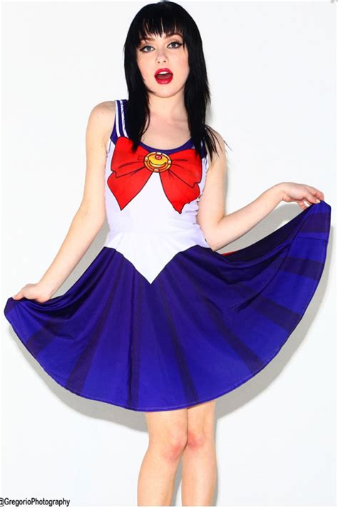 Girls Sailor Moon Printed Skater Dress Ladies Cosplay Sailor Moon Fancy