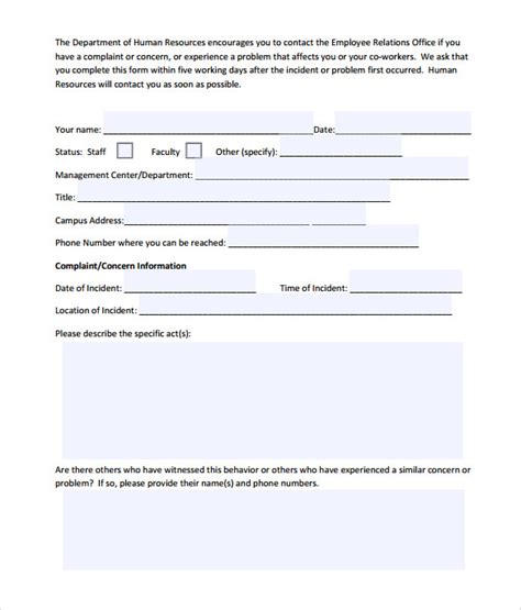 FREE Sample Employee Complaint Form Templates In PDF MS Word