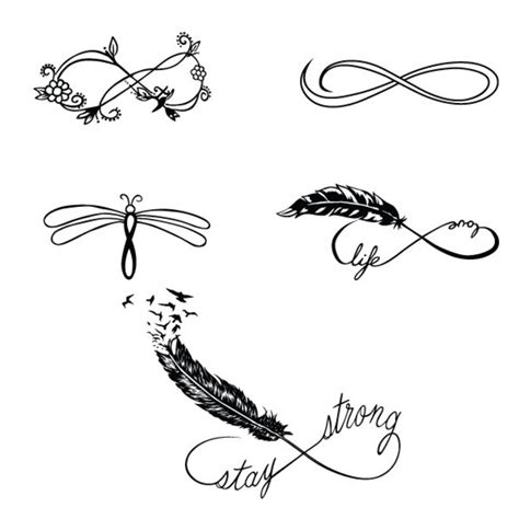 Infinity Feathers Set Temporary Tattoo Pack Set Of 10 Etsy