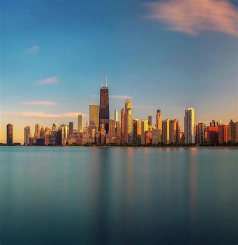 Chicago Skyline At Sunset Viewed From North Avenue Beach Photograph By