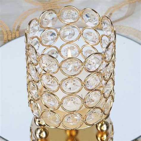 4 Tall Gold Crystal Beaded Metal Votive Tealight Candle Holder