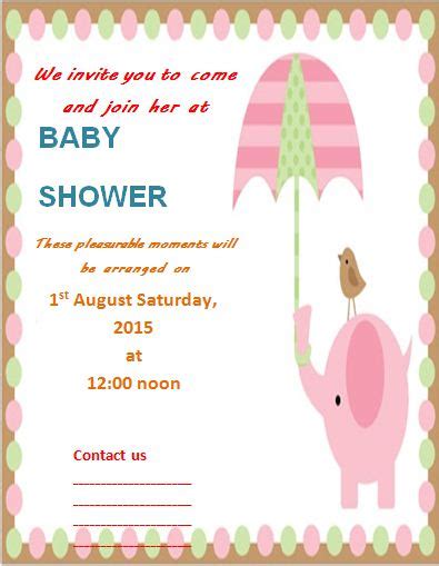 Baby shower is unique celebration for coming birth of a new baby and to celebrate the transformation of a woman into a mother. Baby Shower Invitation Template | Free Word Templates