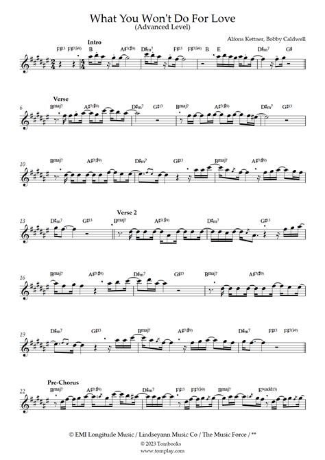 What You Won T Do For Love Advanced Level Alto Sax Bobby Caldwell Saxophone Sheet Music
