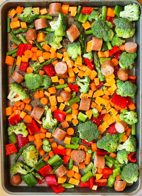 Tiny brussels sprouts, red and green cabbage, celery, leeks and root vegetables, any left over can be used in brussels bubble and squeak. One Pan Sausage and Vegetables Meal Prep - Smile Sandwich