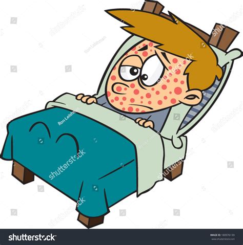 Cartoon Boy Sick Bed Measles Stock Vector 180976130